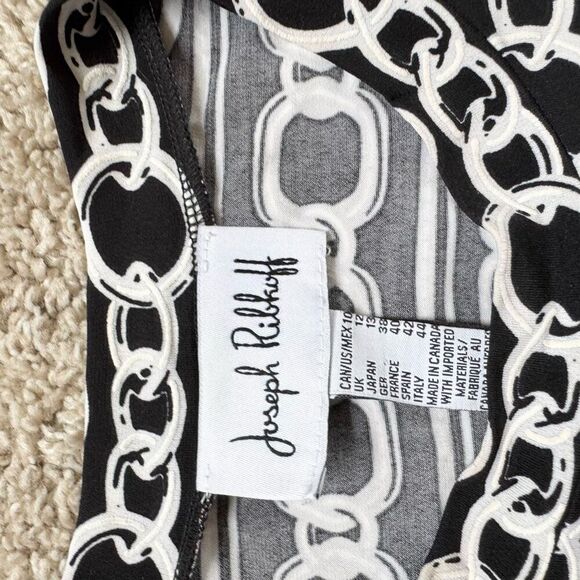 Joseph Ribkoff Top Shirt Womens 10 Black White Bell Sleeve Hi Low Chain Print - Picture 5 of 8